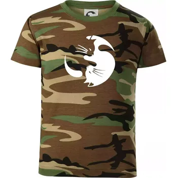 Chlapecké oblečení Kočka - Jin jang - Dětské maskáčové triko - 134 cm/8 let ( Hnědý maskáč )