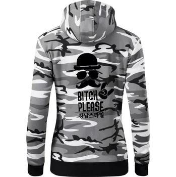 Dámská mikina Bitch please! Mustache - Dámská mikina trendy zipper s kapucí - XS ( Šedý maskáč )