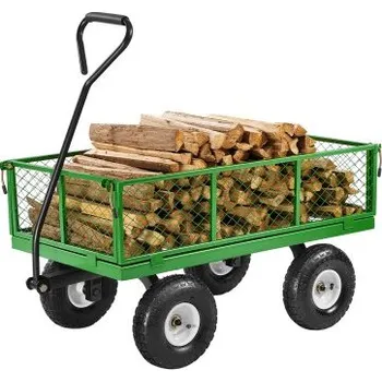 Zahradní vozík Zahradní vozík VEVOR z oceli 900 liber na kolečkách, odolný, tažný, zahradní vozík, venkovní kovový užitkový vozík s 10" pneumatikami a odnímatelnými síťovanými bočnicemi (lze přeměnit na plošinu) a otočnou rukojetí o 180°