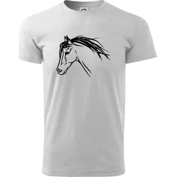 Pánské tričko Kůň - hlava celá - Triko extra velké (5-8XL) - 8XL ( Světlešedý Melír )