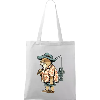 Nákupní taška Kočka rybářem - Taška bavlněná - 42 x 38 cm ( Bílá )
