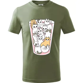 Kočky ve sklenici - Tričko dětské bavlněné - 104-110cm / 3-4 roky ( Khaki )