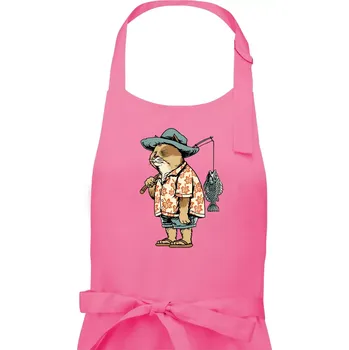 Kuchyňská zástěra Kočka rybářem - Dámská zástěra na vaření - Univerzální velikost ( Růžová )