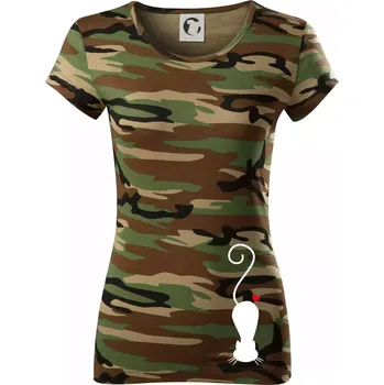 Dámské tričko Zamilovaná kočka ležící - Dámské maskáčové triko - XS ( Hnědý maskáč )