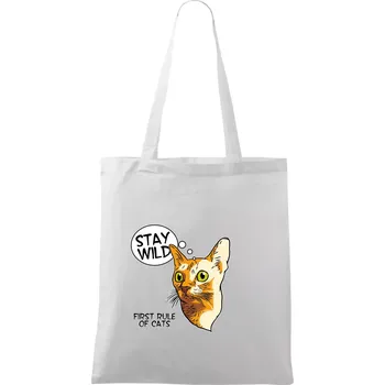 Nákupní taška Kočka stay wild - Taška bavlněná - 42 x 38 cm ( Bílá )