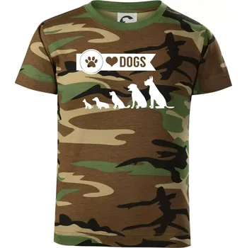 I love dogs - tlapka - Dětské maskáčové triko - 146 cm/10 let ( Hnědý maskáč )