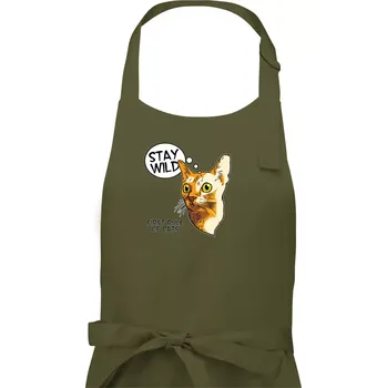 Kuchyňská zástěra Kočka stay wild - Pánská zástěra na vaření - Univerzální velikost ( Khaki )