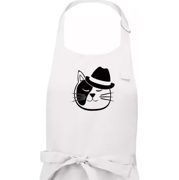 Kuchyňská zástěra Kočka s kloboukem - Pánská zástěra na vaření - Univerzální velikost ( Bílá )