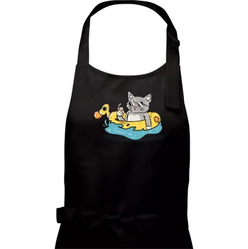Kuchyňská zástěra Kočka v kruhu - Dámská zástěra na vaření - Univerzální velikost ( Černá )