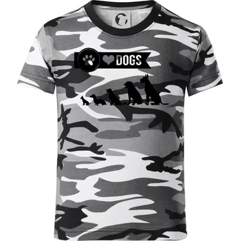 Chlapecké tričko I love dogs - tlapka - Dětské maskáčové triko - 104-110cm / 3-4 roky ( Šedý maskáč )