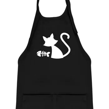 Kuchyňská zástěra Ryba vs kočka - Dětská zástěra na vaření - Univerzální velikost ( Černá )