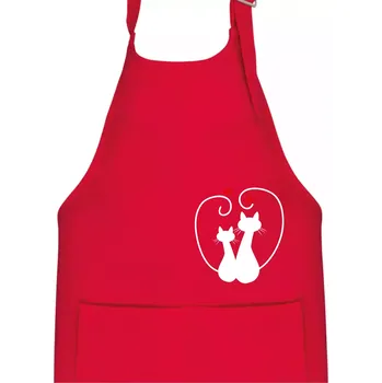 Kuchyňská zástěra Kočky - Zamilovaný pár - Dětská zástěra na vaření - Univerzální velikost ( Červená )
