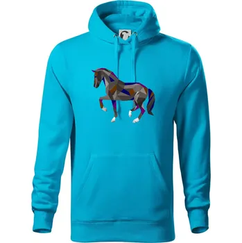 Pánská mikina Kůň geometrie barevný - Mikina pánská Cape s kapucí - S ( Světlý tyrkys )