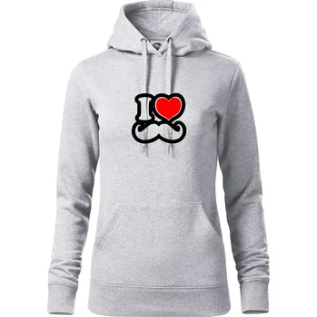 Dámská mikina i love mustache - obrys - Mikina dámská Cape s kapucí - L ( Světlešedý Melír )