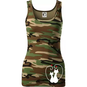 Dámské tričko Kočky - Zamilovaný pár - Dámské Maskáčové tílko - S ( Hnědý maskáč )