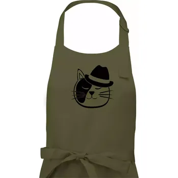 Kuchyňská zástěra Kočka s kloboukem - Pánská zástěra na vaření - Univerzální velikost ( Khaki )