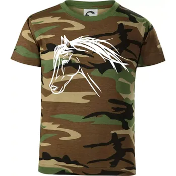 Kůň - hlava celá - Dětské maskáčové triko - 104-110cm / 3-4 roky ( Hnědý maskáč )