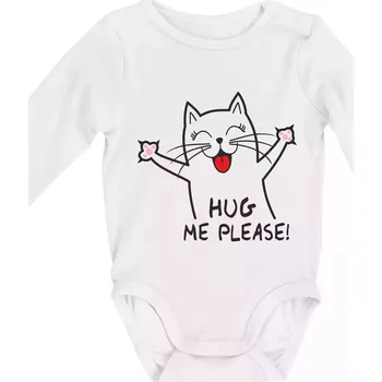Dětská móda Kočka hug me please - Body kojenecké s dlouhým rukávem - Dlouhý r. do 3 měs ( Bílá )