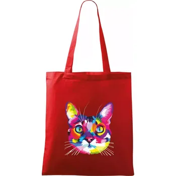 Nákupní taška Kočka duhová hlava - Taška bavlněná - 42 x 38 cm ( Červená )