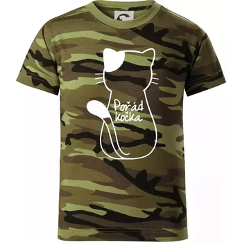 Pořád kočka - Dětské maskáčové triko - 146 cm/10 let ( Zelený maskáč )