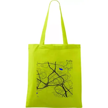 Praha - 14100 mapa s vodními toky - Taška bavlněná - 42 x 38 cm ( Limetková )