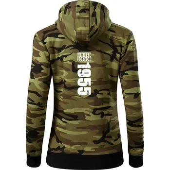 Dámská mikina Limited edition 1955 pruh - Dámská mikina trendy zipper s kapucí - XL ( Zelený maskáč )