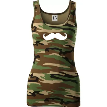 Dámské tričko Mustache - knírek - Dámské Maskáčové tílko - M ( Hnědý maskáč )