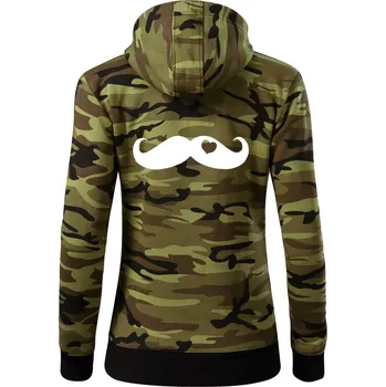 Dámská mikina Mustache love - Dámská mikina trendy zipper s kapucí - S ( Zelený maskáč )