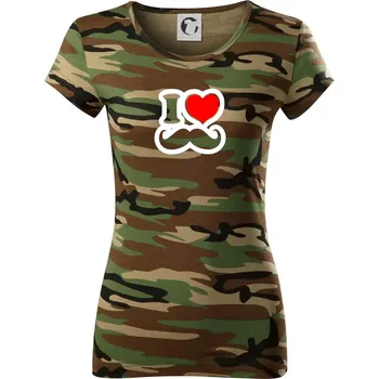 i love mustache - obrys - Dámské maskáčové triko - XS ( Hnědý maskáč )