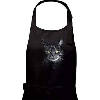 Kuchyňská zástěra Zadumaná kočka - Dámská zástěra na vaření - Univerzální velikost ( Černá )