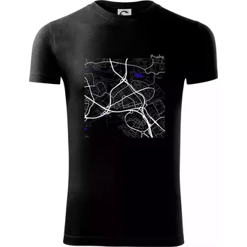 Pánské tričko Praha - 14100 mapa s vodními toky - Viper FIT - Pánské zůžené tričko - S ( Černá )
