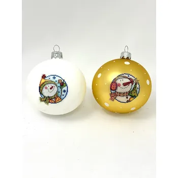 Vánoční ozdoba Sada dvou vánočních koulí se sněhuláky – bílá & zlatá – 8 cm – 2 ks (s dárkovou krabičkou) IRISA Velikost: 8 cm, Balení: 2ks, Barva: bílá;zlatá
