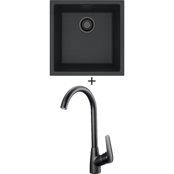 Granitový dřez Dřez pod desku SET Alveus OMNI 20 černá edice + Deante NEO BORO BMO N62M černá matná