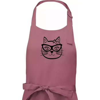 Kuchyňská zástěra Kočičí holka s brýlemi - Dámská zástěra na vaření - Univerzální velikost ( Starorůžová )