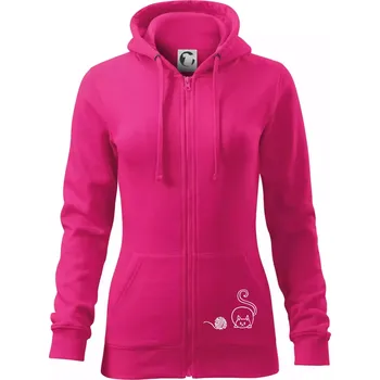 Dámská mikina Kočka klubíčko - Dámská mikina trendy zipper s kapucí - 2XL ( Purpurová )