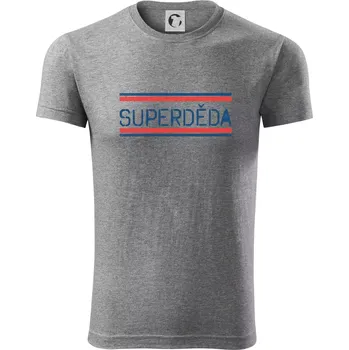 Pánská móda SUPERDĚDA nápis modro červený - Viper FIT - Pánské zůžené tričko - 3XL ( Tmavě šedý melír )