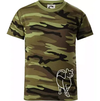 Ladná kočka - Dětské maskáčové triko - 122 cm/6 let ( Zelený maskáč )