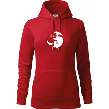 Dámská mikina Kočka - Jin jang - Mikina dámská Cape s kapucí - S ( Červená )