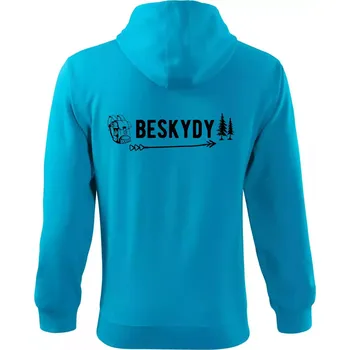 Pánská mikina Beskydy nápis - Mikina s kapucí na zip trendy zipper - S ( Světlý tyrkys )