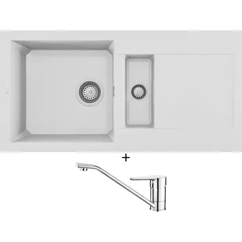 Granitový dřez Granitový dřez SET Elleci EASY 425 G68 bianco titano + Deante CORIO BFC 060M chrom