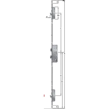 zadlabací zámek KFV BS 2500 45/92/8/U24/C730/2170 B001 - Lištový zámek, 2 háky, jednokřídlé dveře
