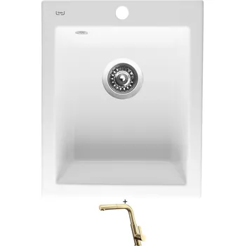 Granitový dřez Keramický dřez SET Sinks CERAM 410 bílá + Deante SILIA BQS Z73M zlatá