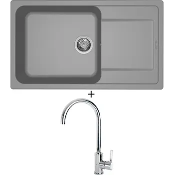 Granitový dřez Granitový dřez SET Elleci LIFE 410 G48 cemento + Elleci C01 CADDY chrom