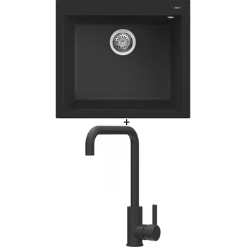Granitový dřez Granitový dřez SET Elleci QUADRA 105 G40 full black + Elleci DRIVE G40 full black