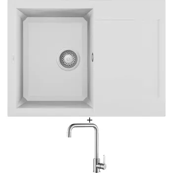 Granitový dřez Granitový dřez SET Elleci EASY 135 G68 bianco titano + Laveo BONA BAB 265D nerez