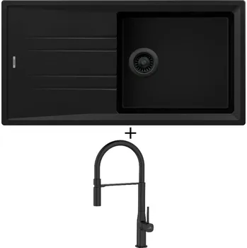 Granitový dřez SET Teka STONE 60 L-TG 1B 1D černá edice + Laveo POLLA FLEXI černá matná