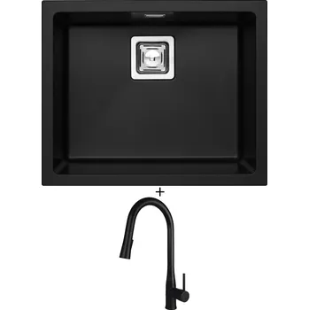 Granitový dřez Dřez pod desku SET Alveus QUADRIX 50 U černá matná + Deante LUKRECJA N72M černá matná