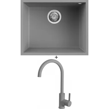 Granitový dřez Dřez pod desku SET Elleci QUADRA 105 UM G48 cemento + Elleci C01 CADDY G48 cemento