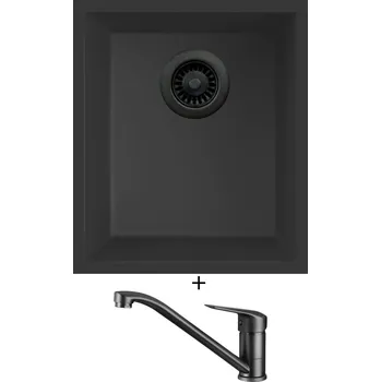 Granitový dřez Dřez pod desku SET Elleci QUADRA 100 UM černá edice + Deante NEO BORO BMO N60M černá matná