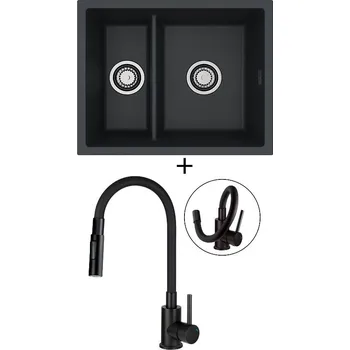 Granitový dřez Dřez pod desku SET Alveus OMNI 50 černá matná + Deante NEO LUNO BOC N74M černá matná